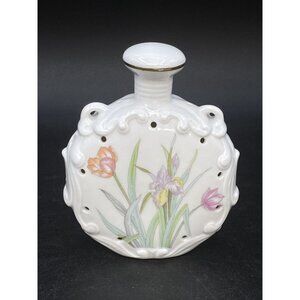 Neiman Marcus Porcelain Potpourri Sachet Iris & Daffodil Florals Japan 4”
